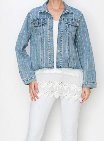 Rhinestone Stripe Jean Jacket (more colors)