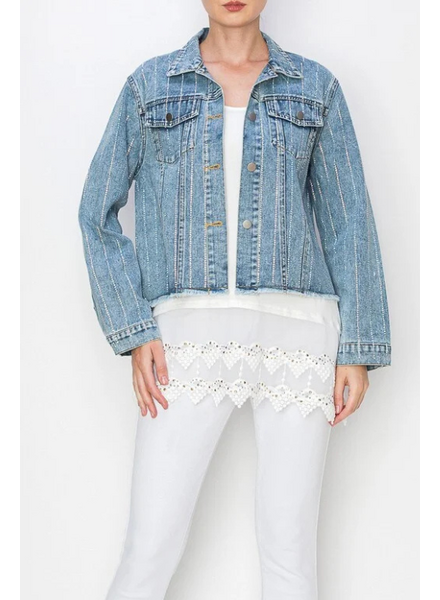 Rhinestone Stripe Jean Jacket (more colors)