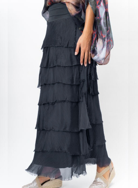 Long Ruffle Silk Skirt