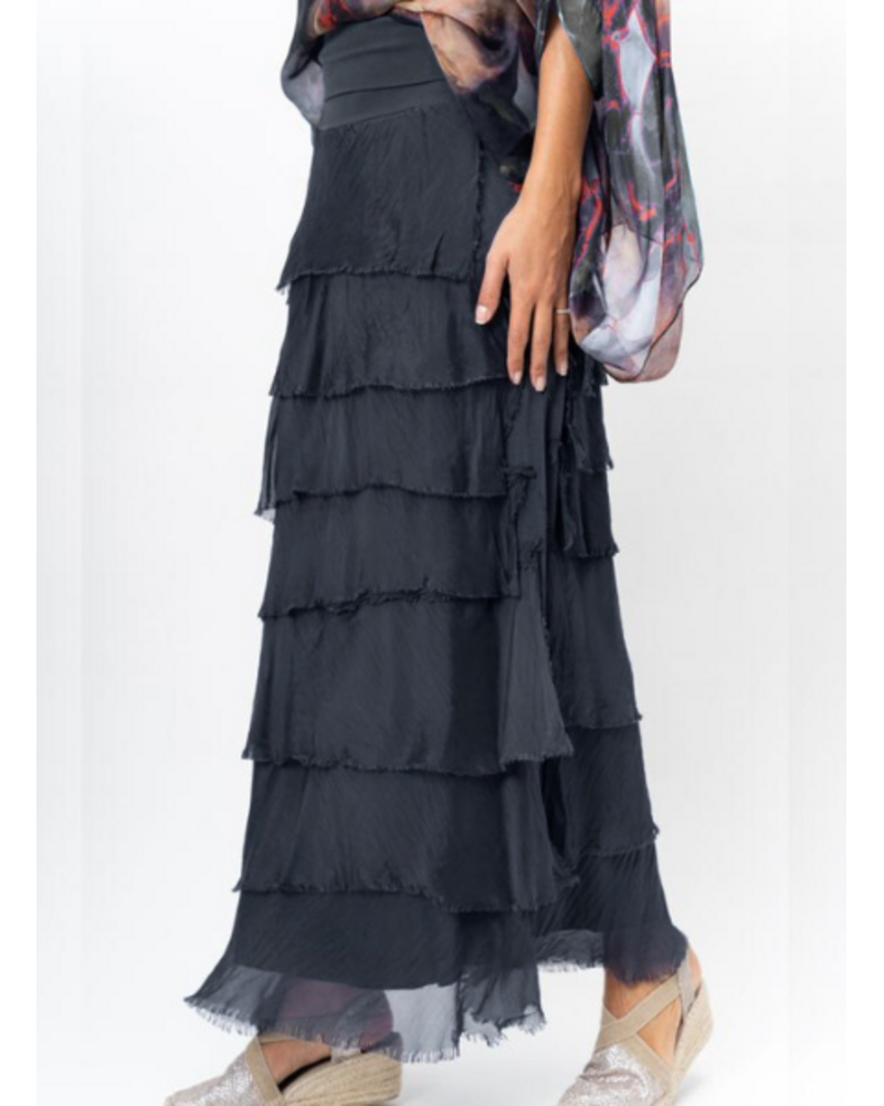 Long Ruffle Silk Skirt
