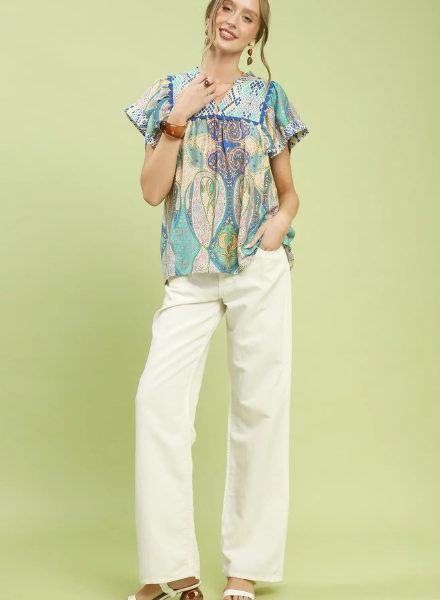 Paisley Fluter Sleeve Top