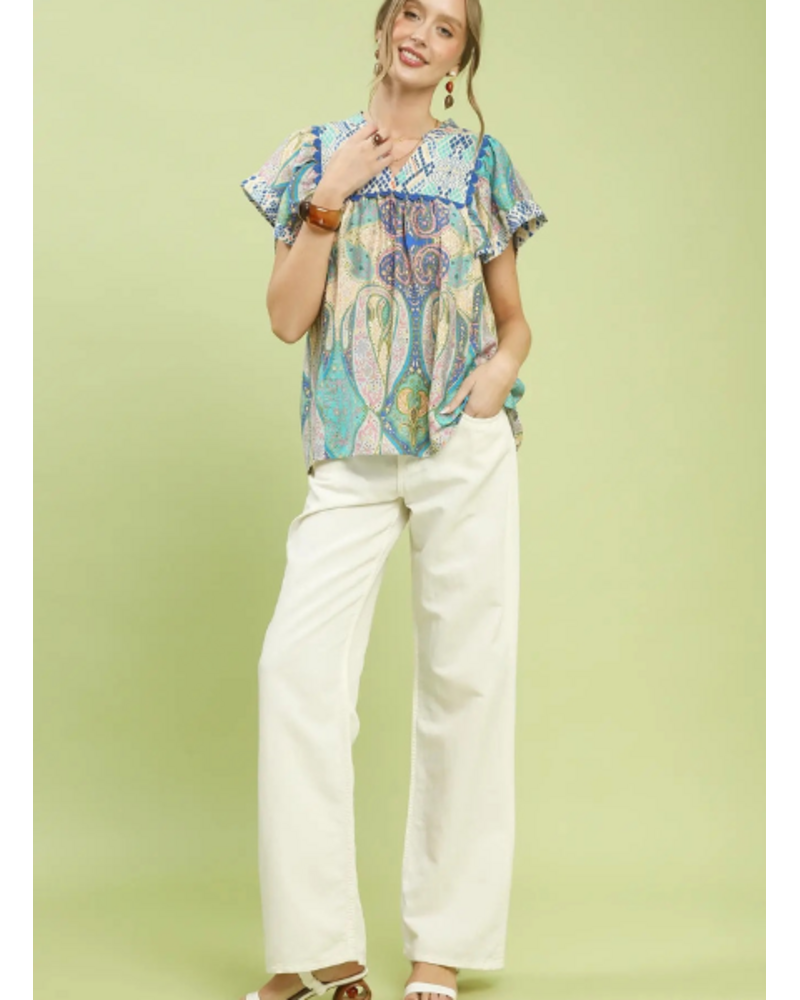Paisley Flutter Sleeve Top
