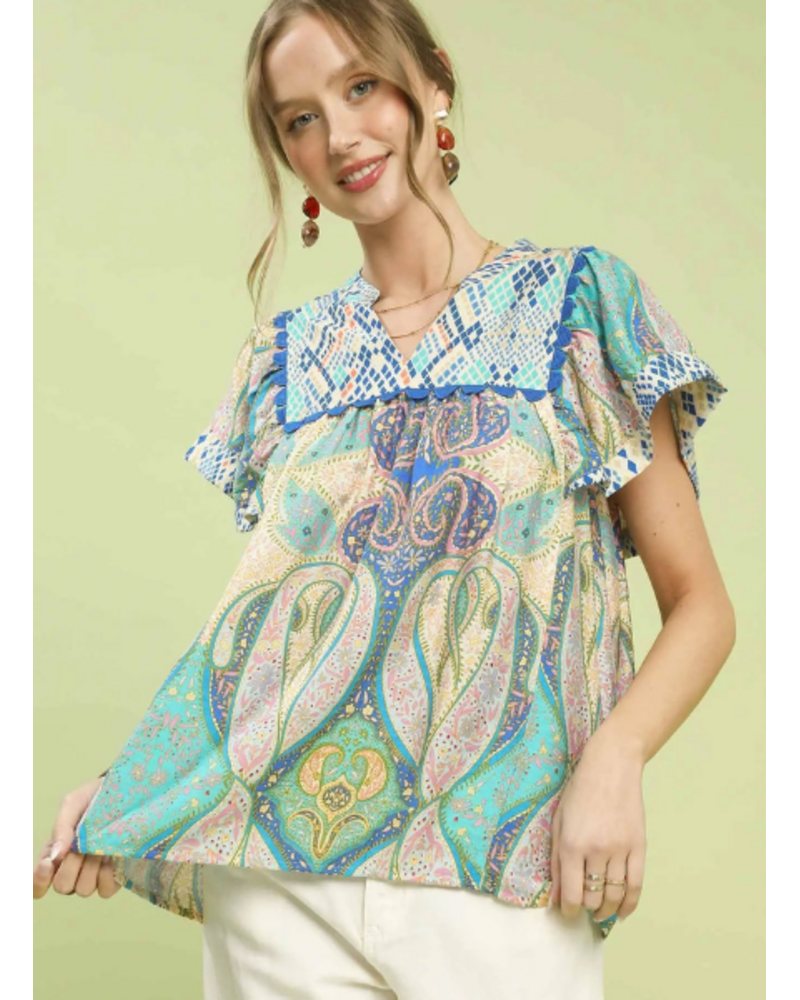 Paisley Flutter Sleeve Top