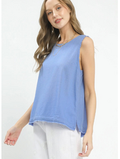 Button Back Frayed Edge Sleeveless Top