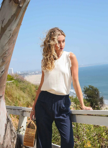 Button Back Frayed Edge Sleeveless Top