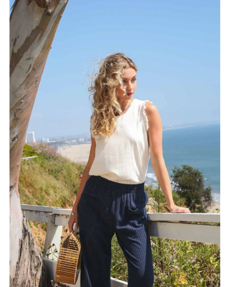 Button Back Frayed Edge Sleeveless Top