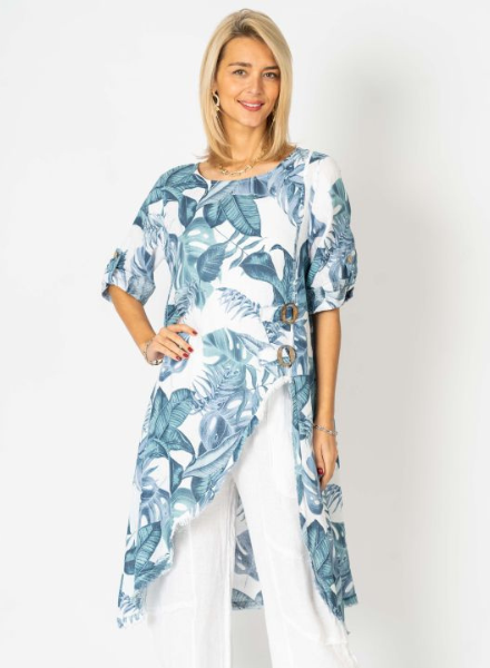 High Low Leaf Print Top