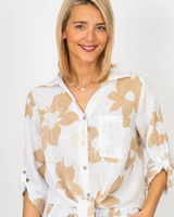 Gold Flower Tie Front Top