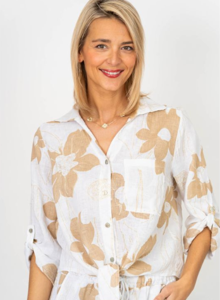 Gold Flower Tie Front Top