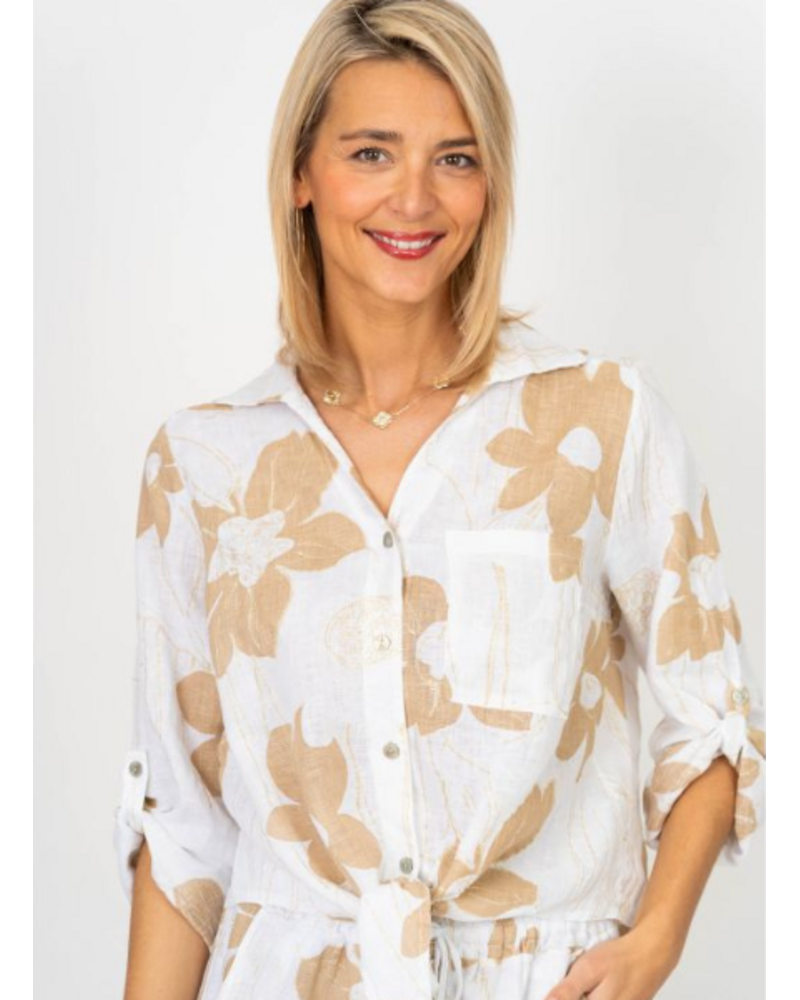 Gold Flower Tie Front Top