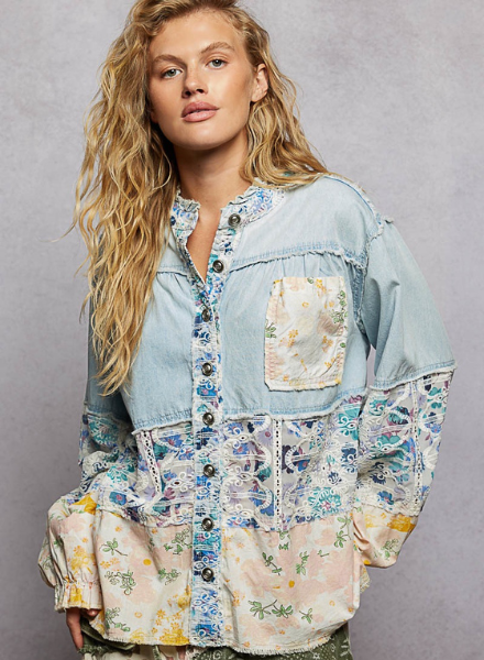 Chambray and Floral Mixed Shacket