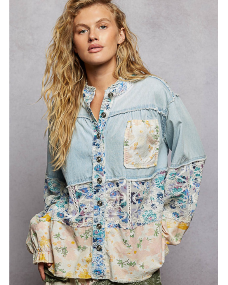Chambray and Floral Mixed Shacket