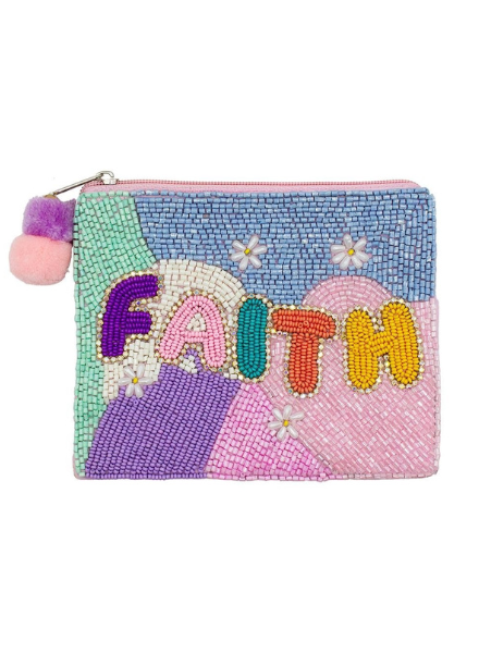 Sparkly Beaded "FAITH" Zipper Pouch