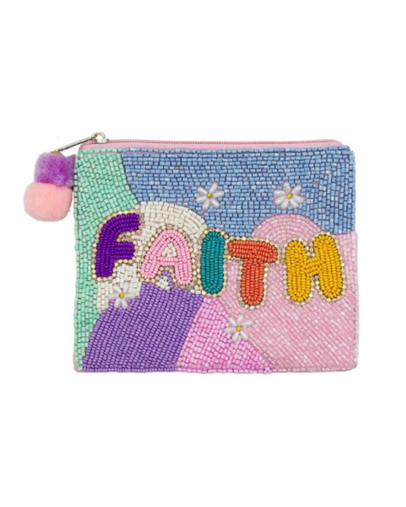 Sparkly Beaded "FAITH" Zipper Pouch