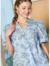 Embroidered Pinstripe Flower Top