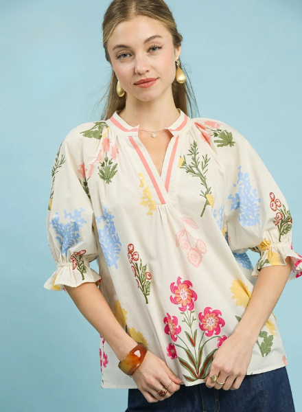 Spring Flower V-Neck Top