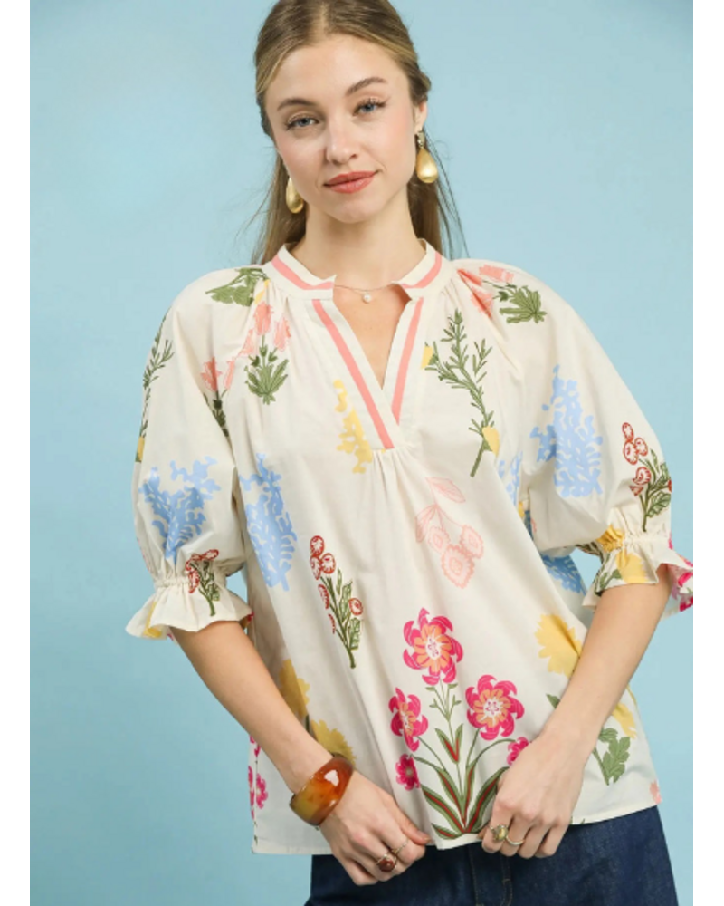 Spring Flower V-Neck Top