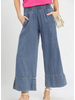 Stone Wash Wide Leg Pant with Side Slit