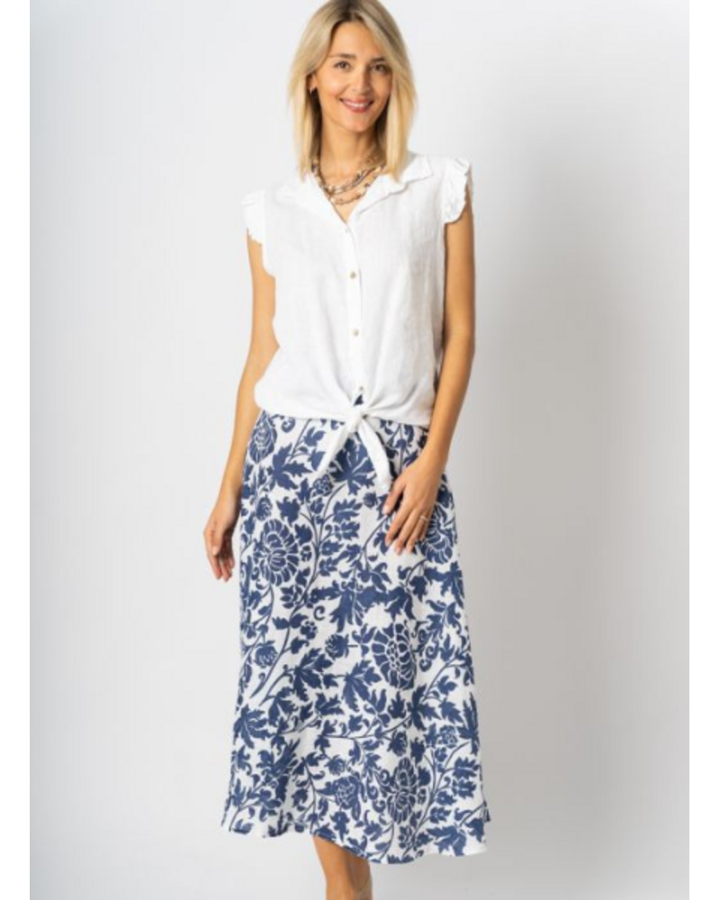 Linen Floral Print Skirt