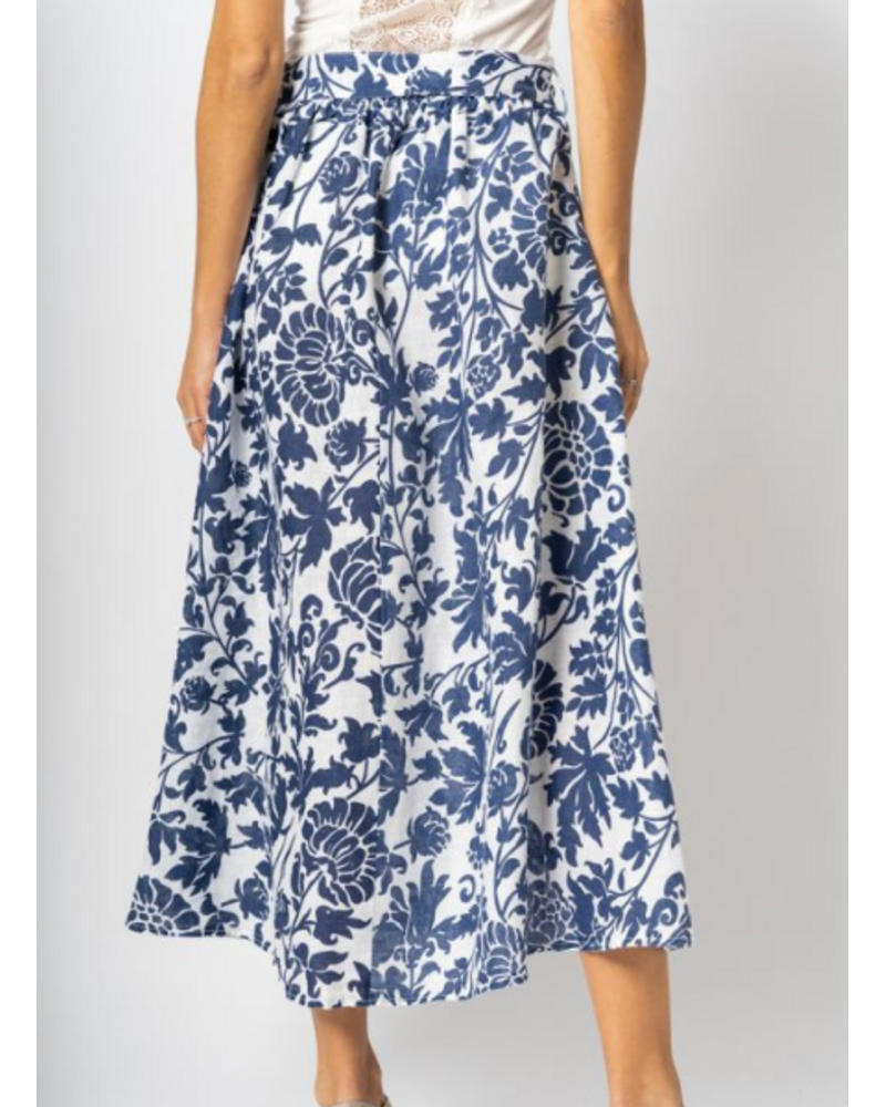 Linen Floral Print Skirt