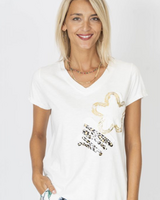 Animal Print Flower Detail Tee
