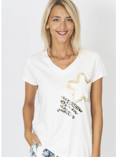 Animal Print Flower Detail Tee