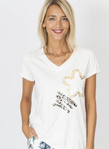Animal Print Flower Detail Tee