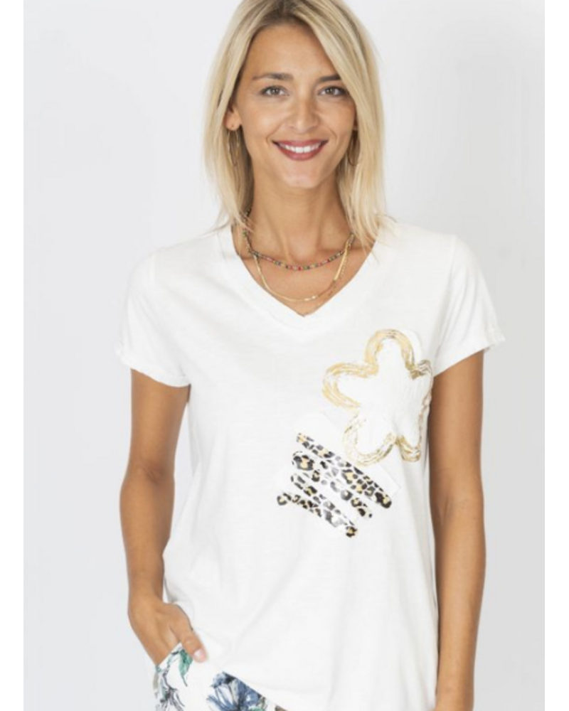 Animal Print Flower Detail Tee
