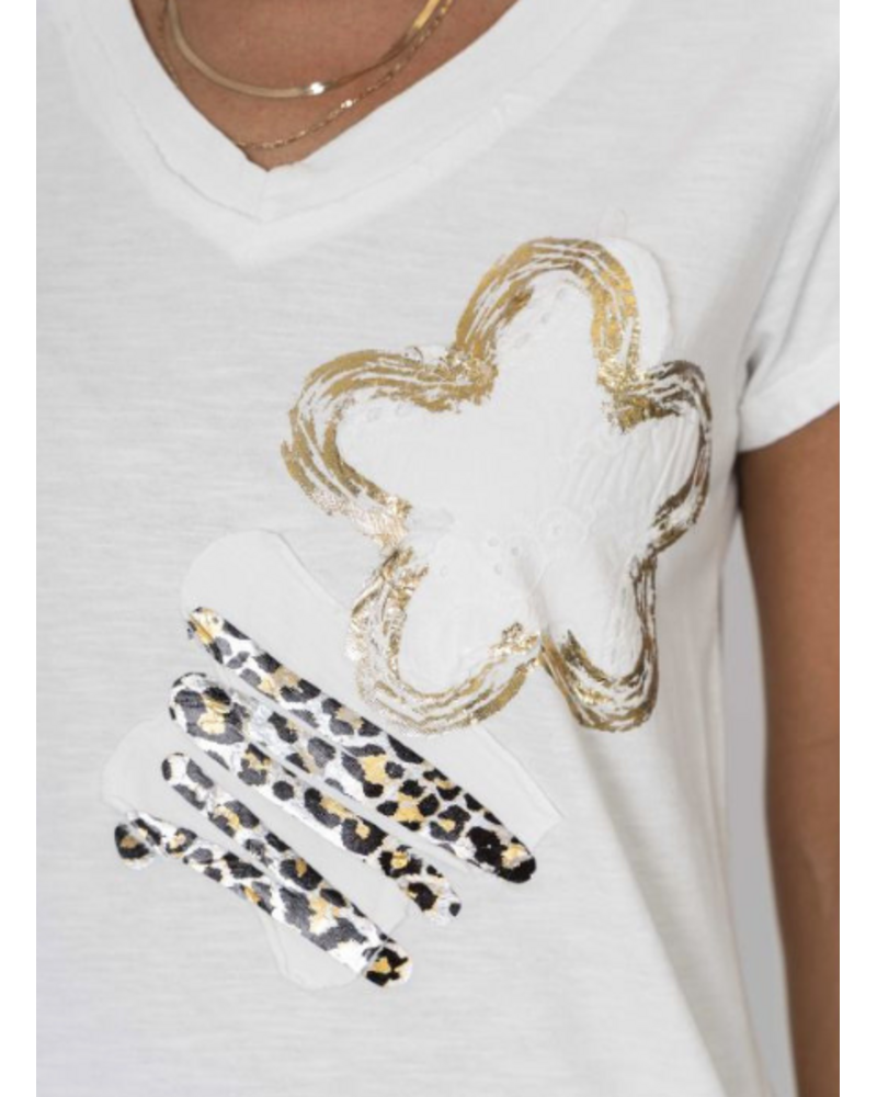 Animal Print Flower Detail Tee
