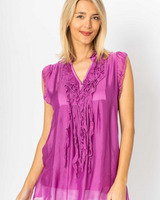 Sleeveless Silk Ruffle Blouse