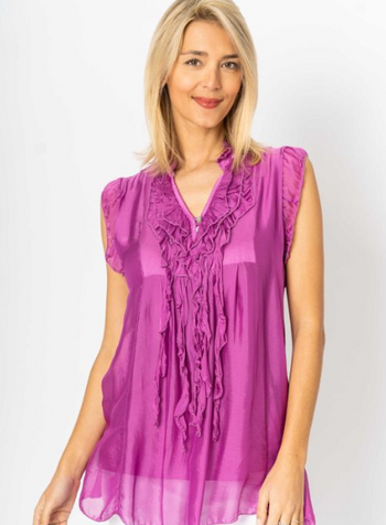 Sleeveless Silk Ruffle Blouse