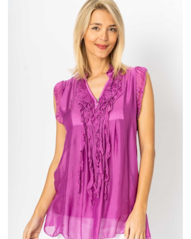 Sleeveless Silk Ruffle Blouse