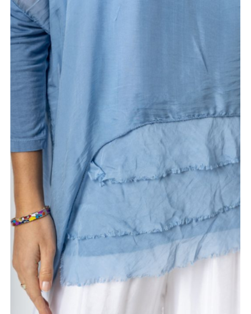 Dolman Sleeve Silk Ruffle Hem Blouse