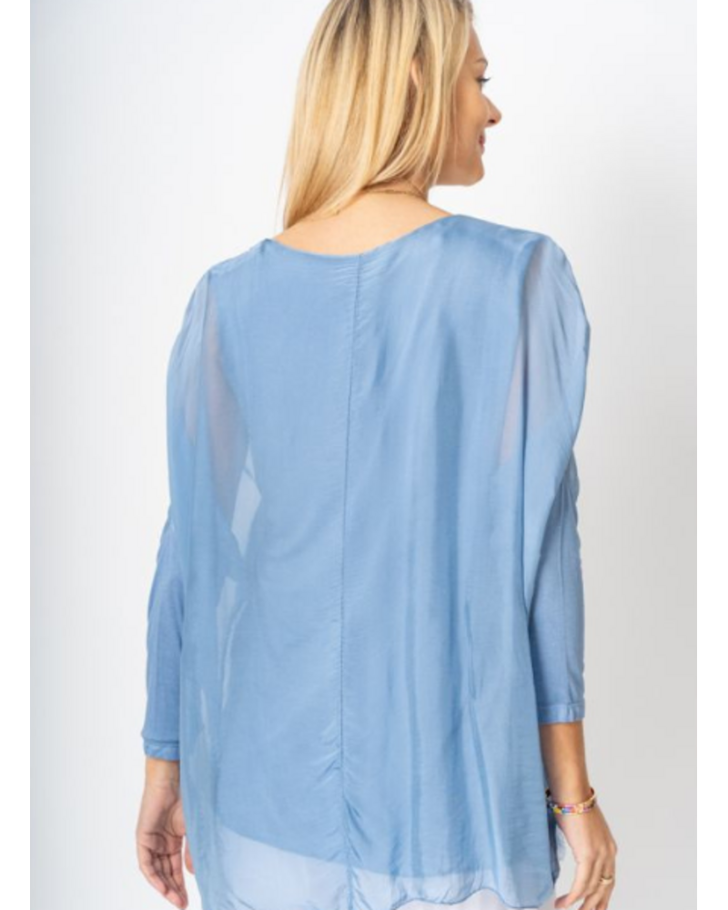 Dolman Sleeve Silk Ruffle Hem Blouse
