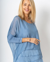 Dolman Sleeve Silk Ruffle Hem Blouse
