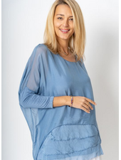 Dolman Sleeve Silk Ruffle Hem Blouse