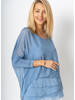 Dolman Sleeve Silk Ruffle Hem Blouse