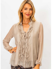 Ruffle Front Silk Blouse