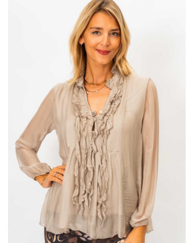 Ruffle Front Silk Blouse