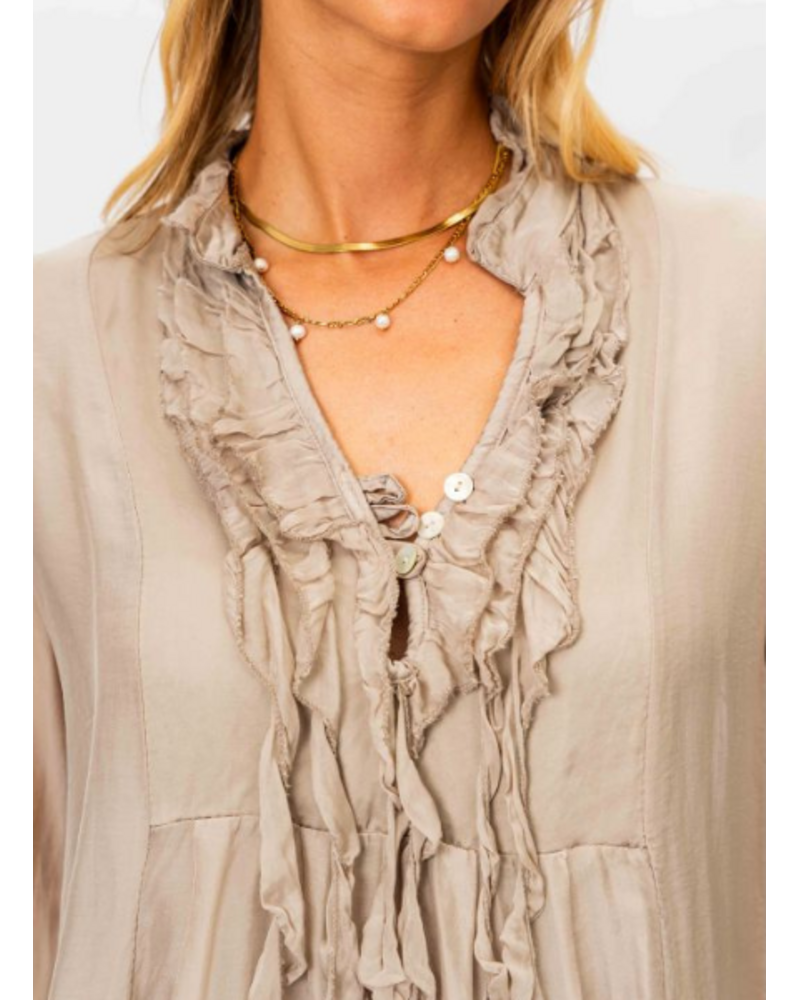 Ruffle Front Silk Blouse