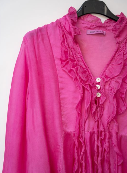 Ruffle Front Silk Blouse