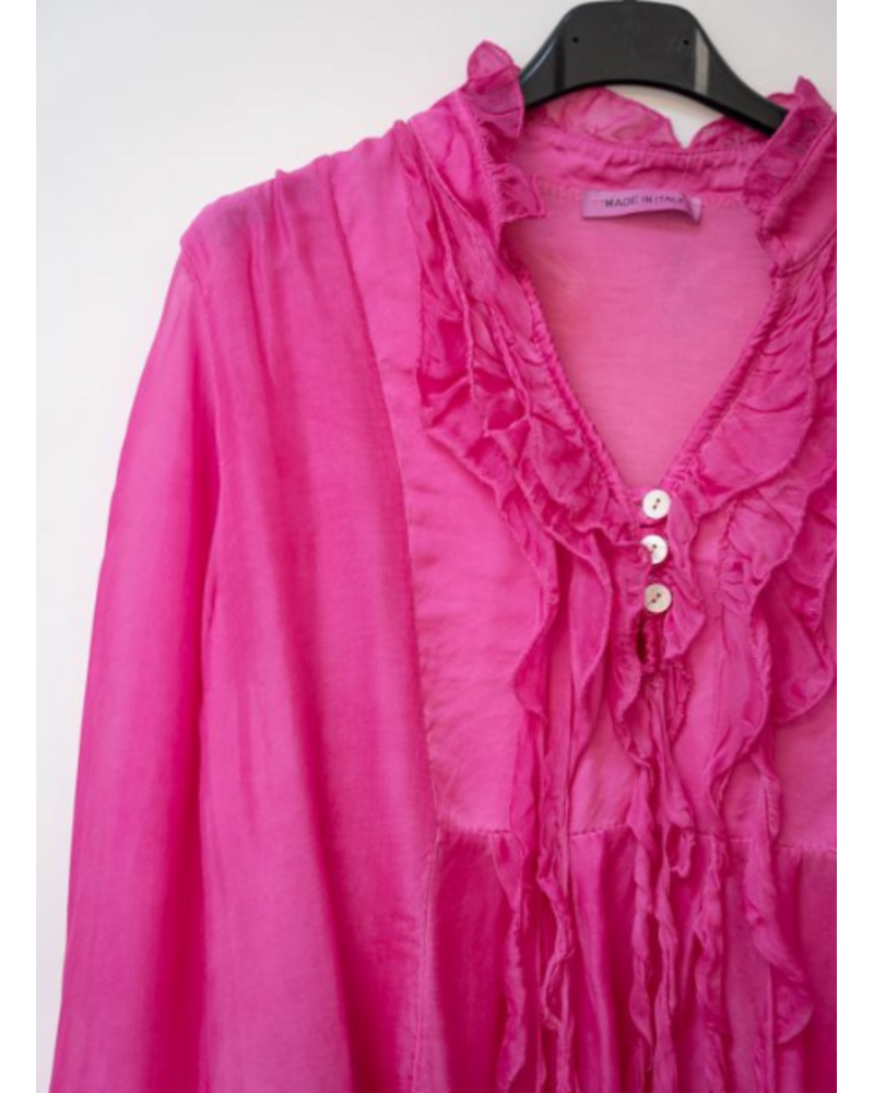 Ruffle Front Silk Blouse