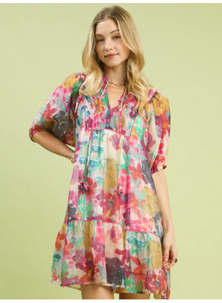 Watercolor Floral Babydoll Dress