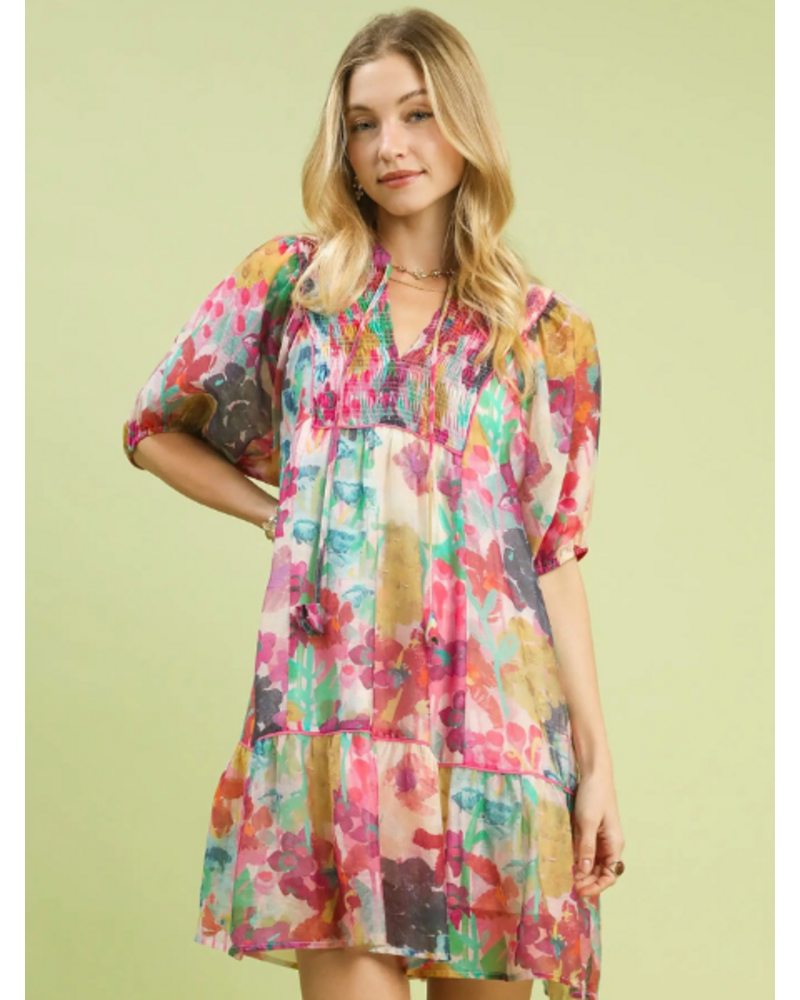 Watercolor Floral Babydoll Dress