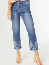 Floral Embroidered Crop Jeans