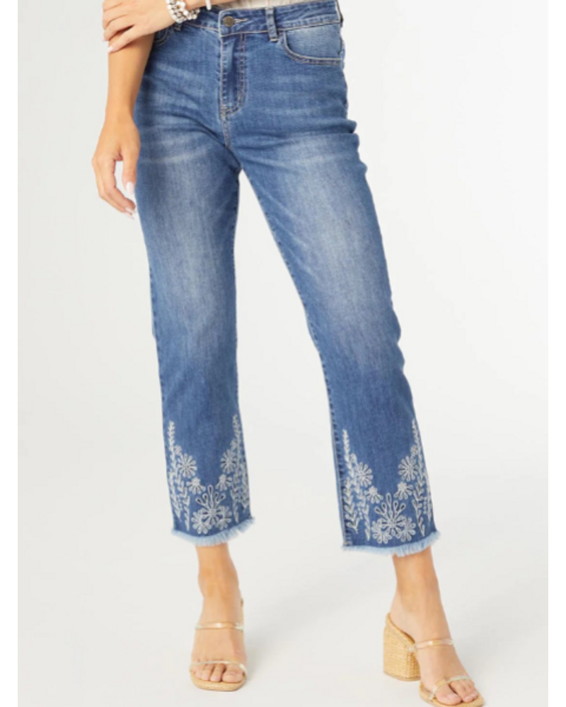 Floral Embroidered Crop Jeans