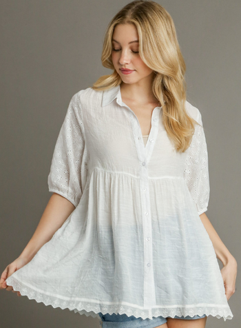 Eyelet Tiered Buttonfront Tunic