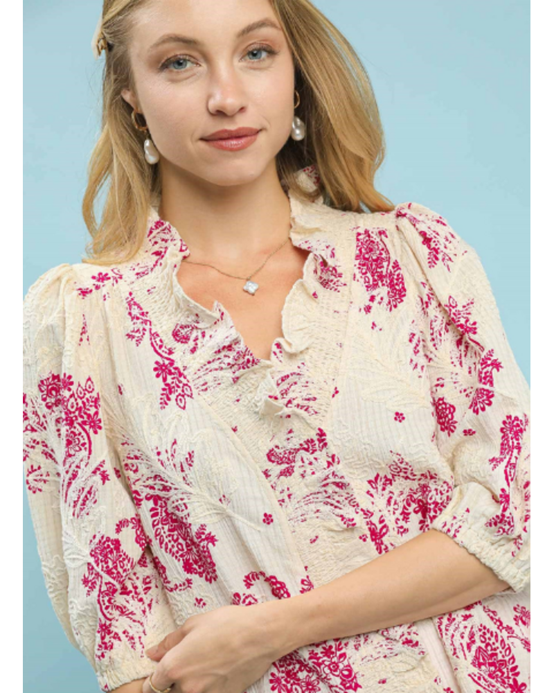 Floral Embroidered Ruffled Top