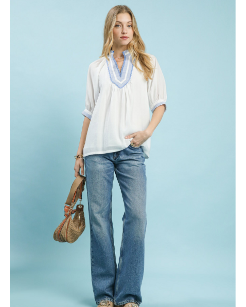 Pinstripe Trimmed Blouse