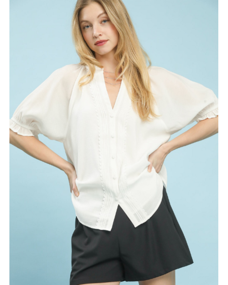 Button Down Lace Trimmed Blouse